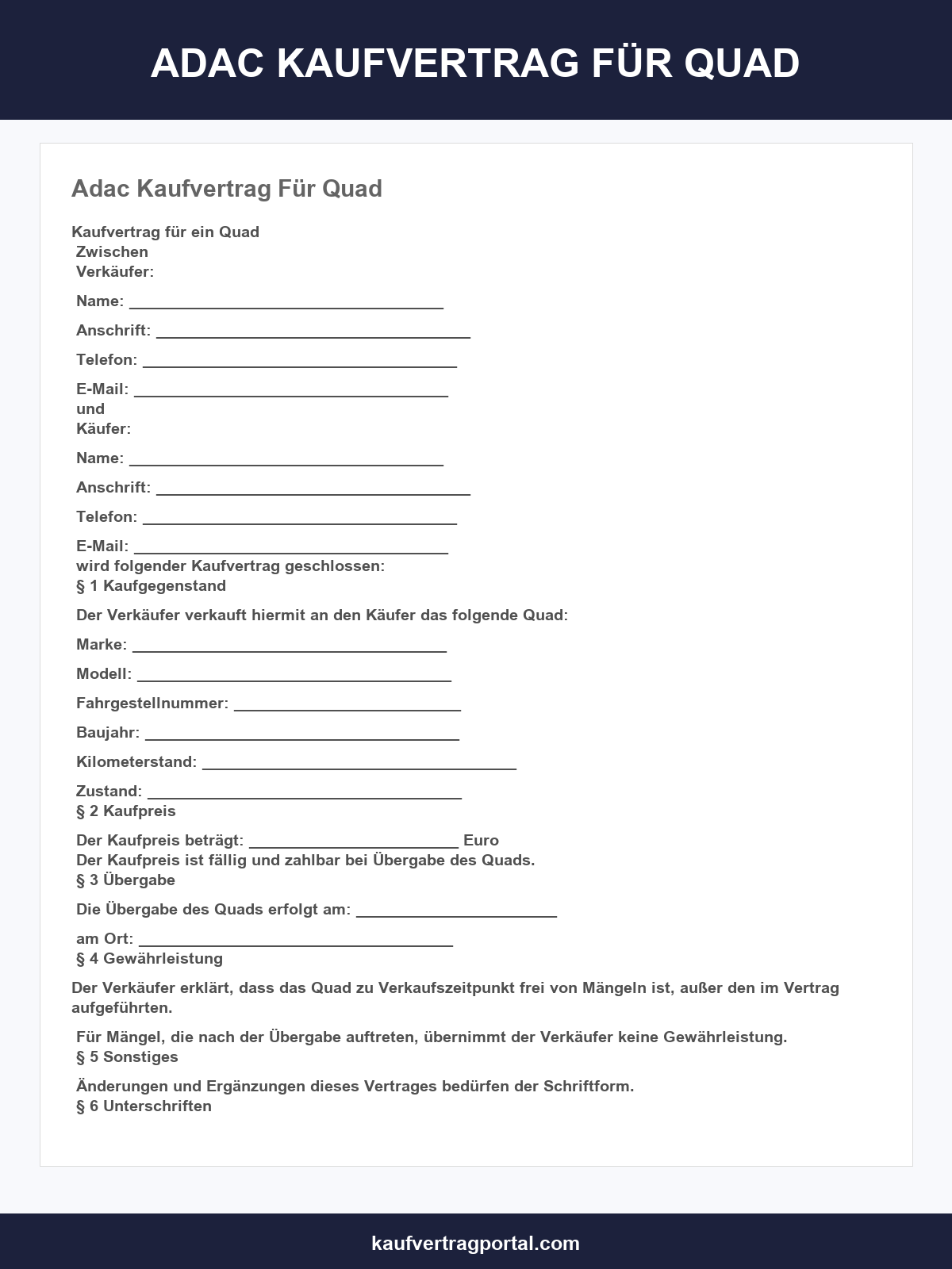 Adac Kaufvertrag Für Quad
