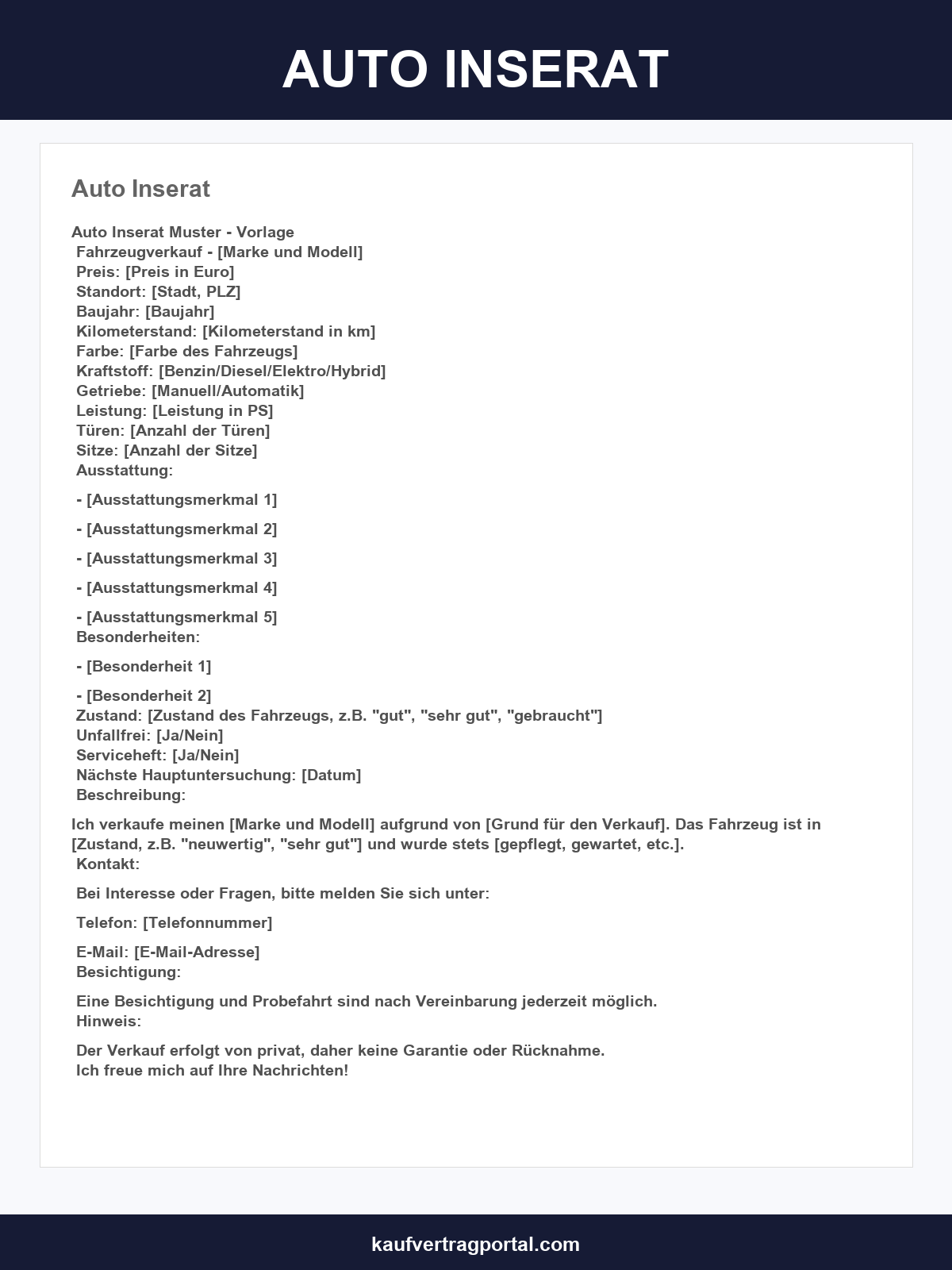Auto Inserat Vorlage