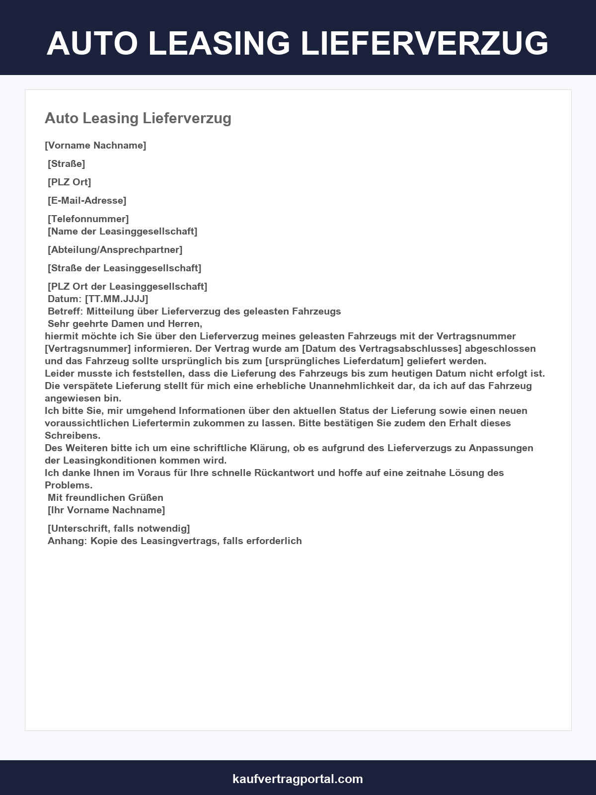 Auto Leasing Lieferverzug Musterbrief