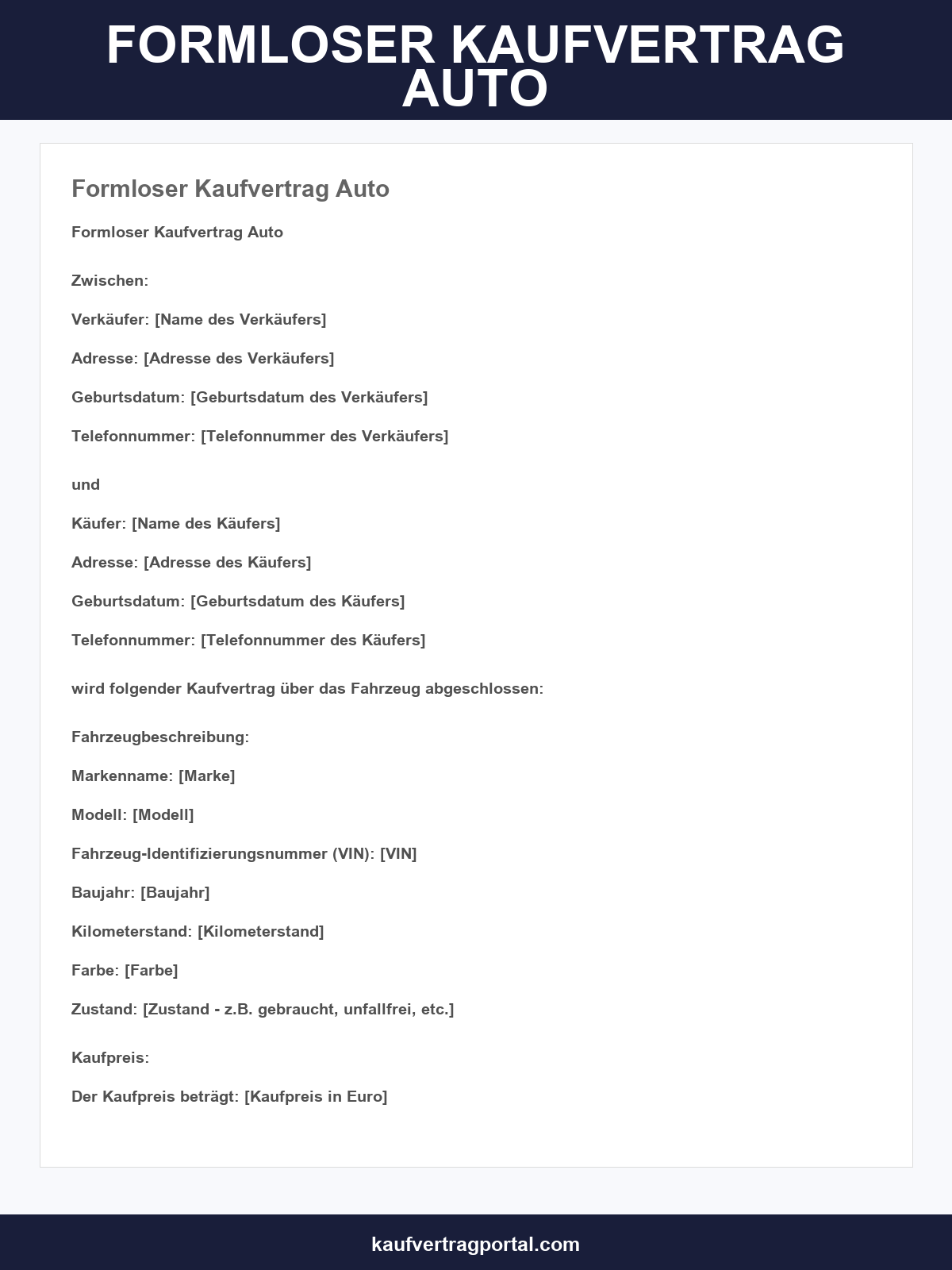 Formloser Kaufvertrag Auto