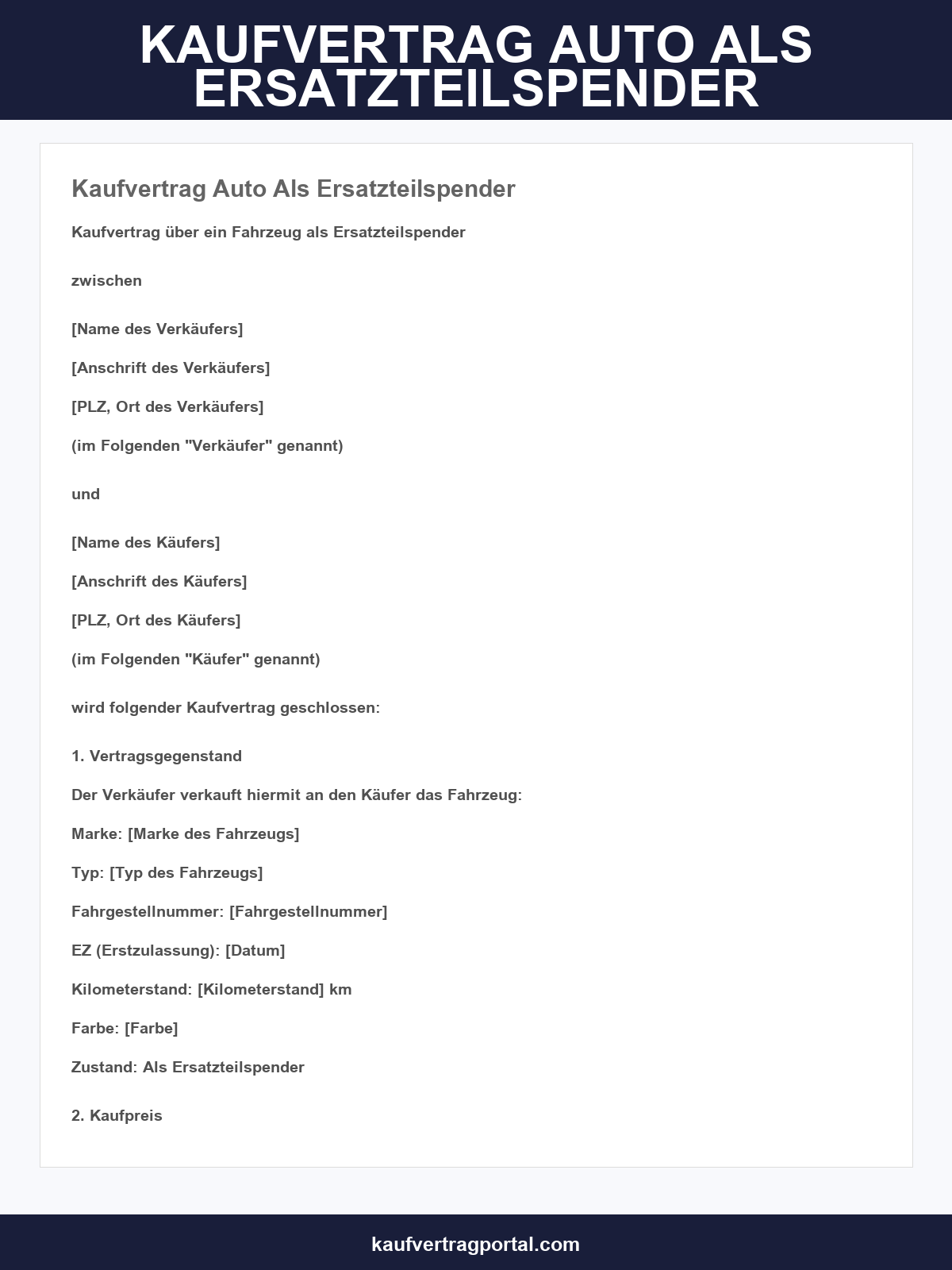 Kaufvertrag Auto Als Ersatzteilspender