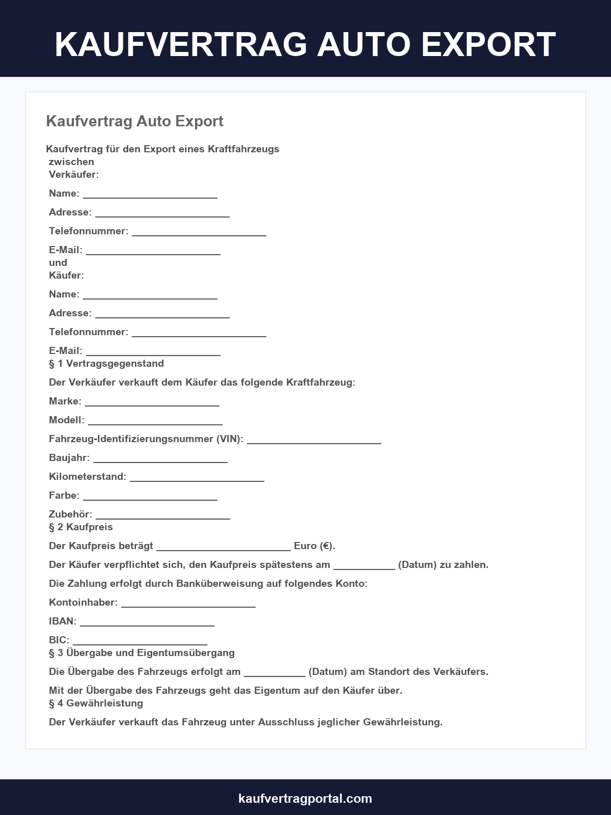 Kaufvertrag Auto Export