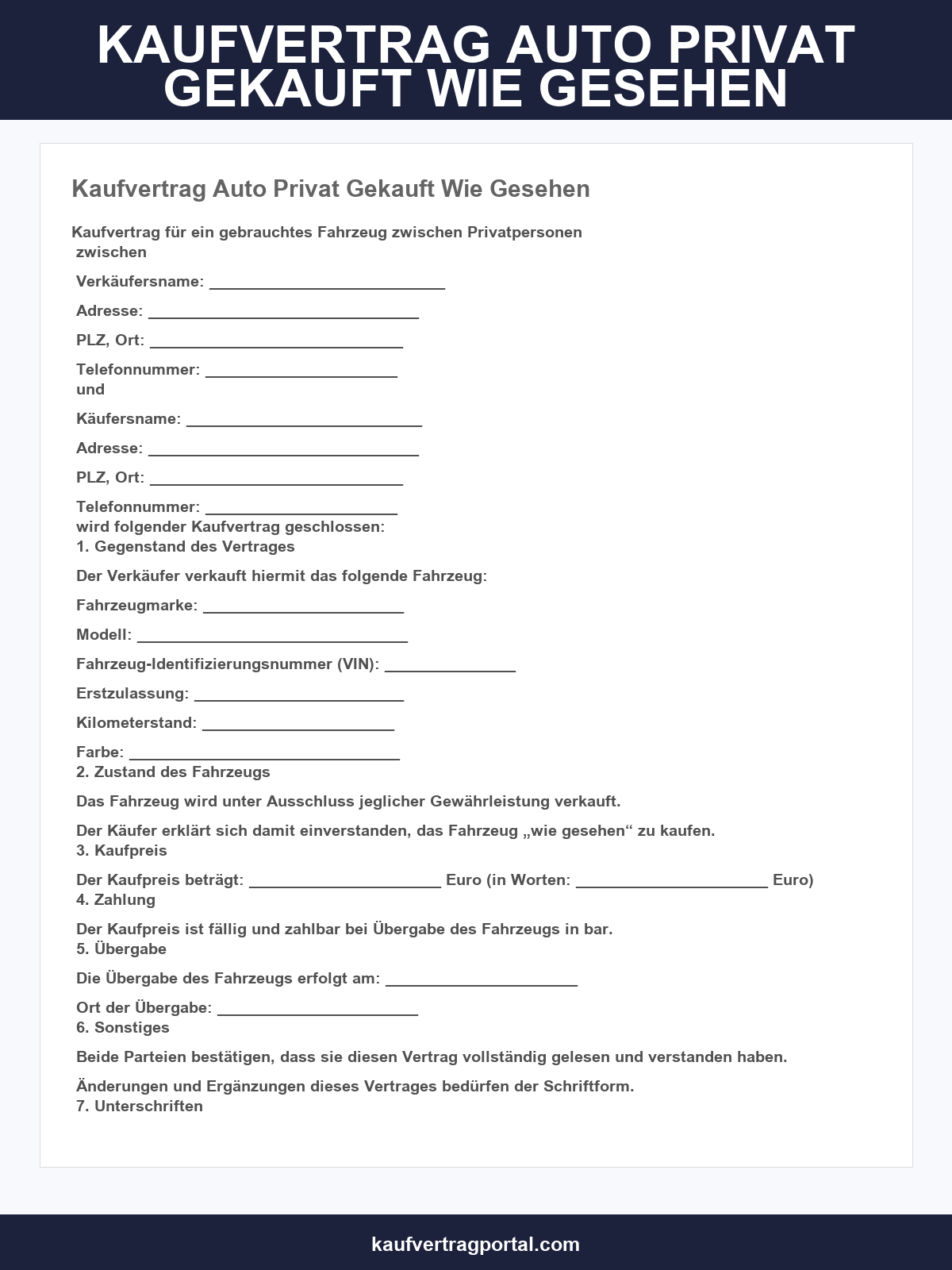 Kaufvertrag Auto Privat Gekauft Wie Gesehen