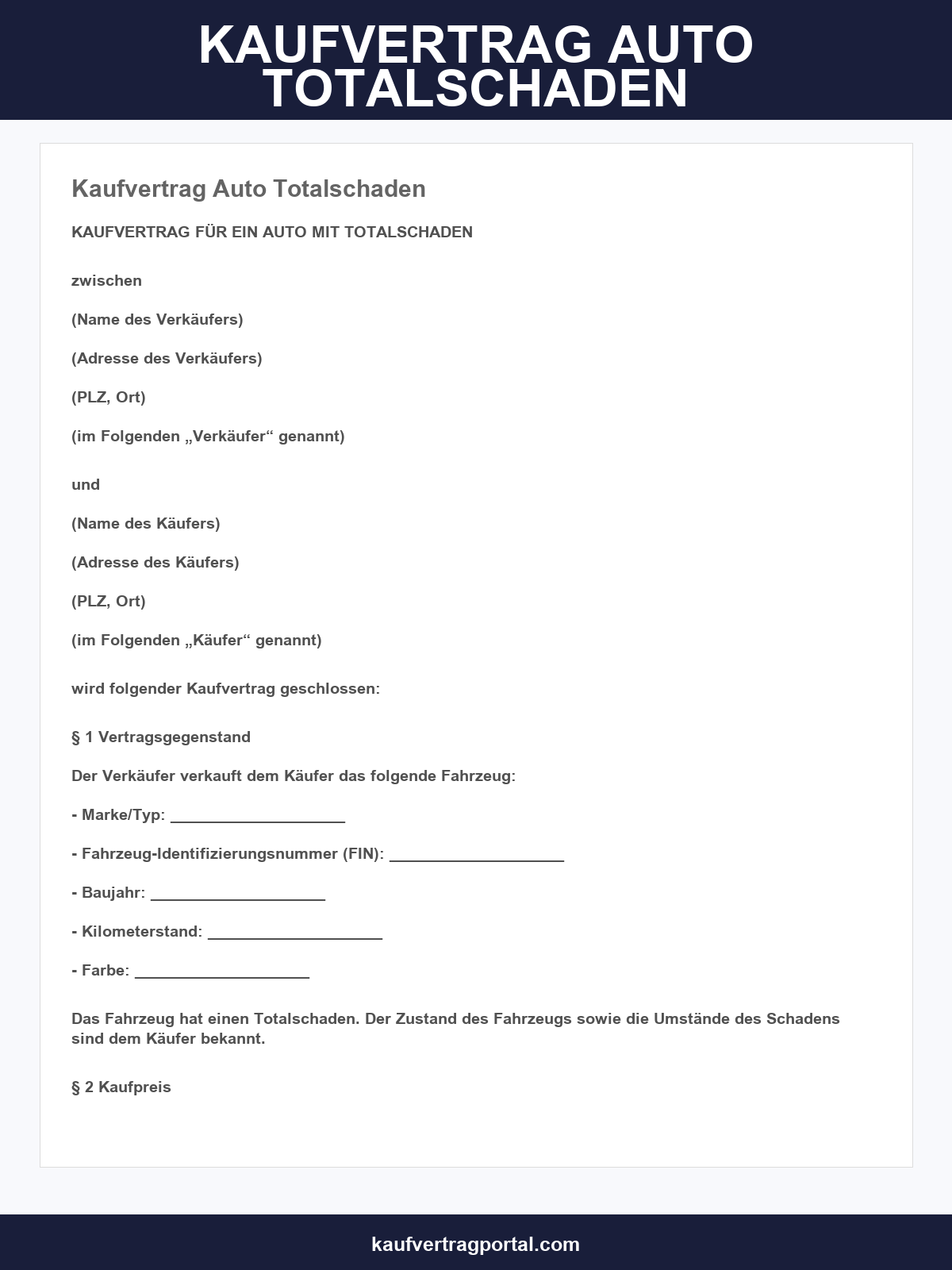 Kaufvertrag Auto Totalschaden Muster