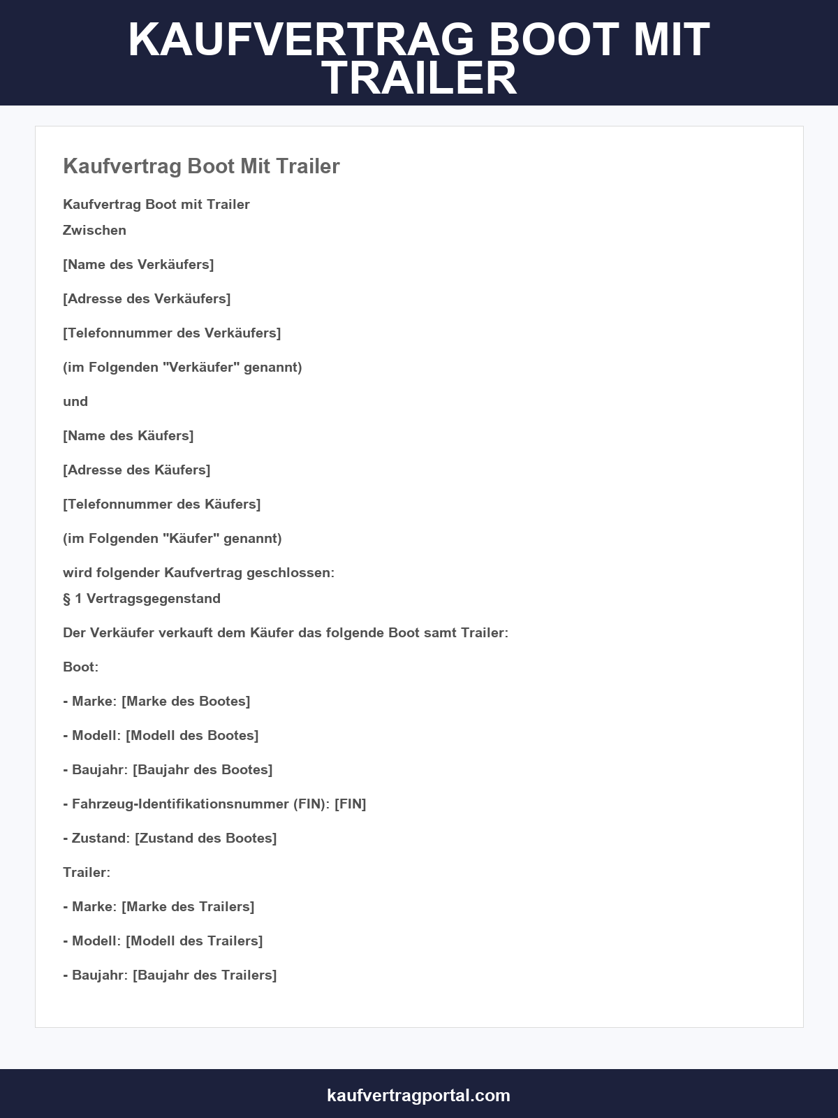 Kaufvertrag Boot Mit Trailer Muster