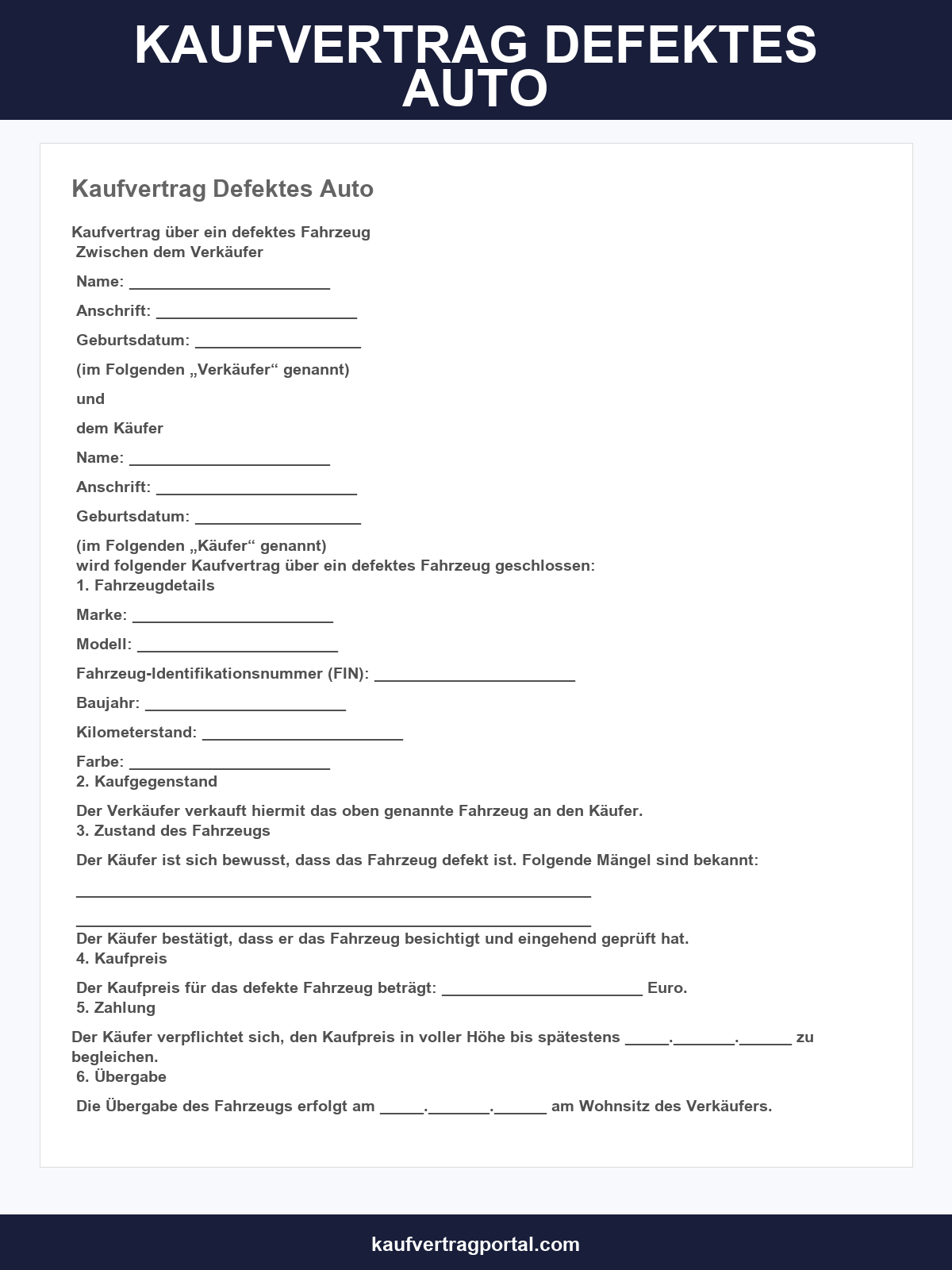 Kaufvertrag Defektes Auto