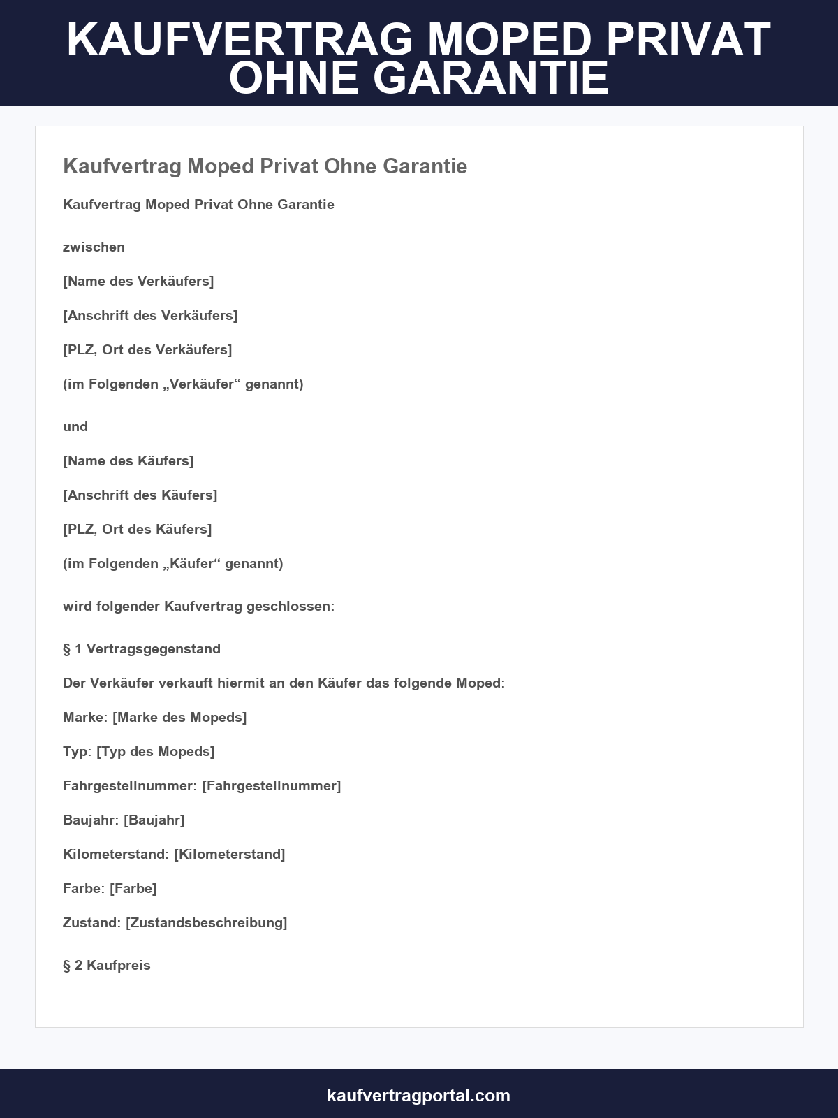 Kaufvertrag Moped Privat Ohne Garantie