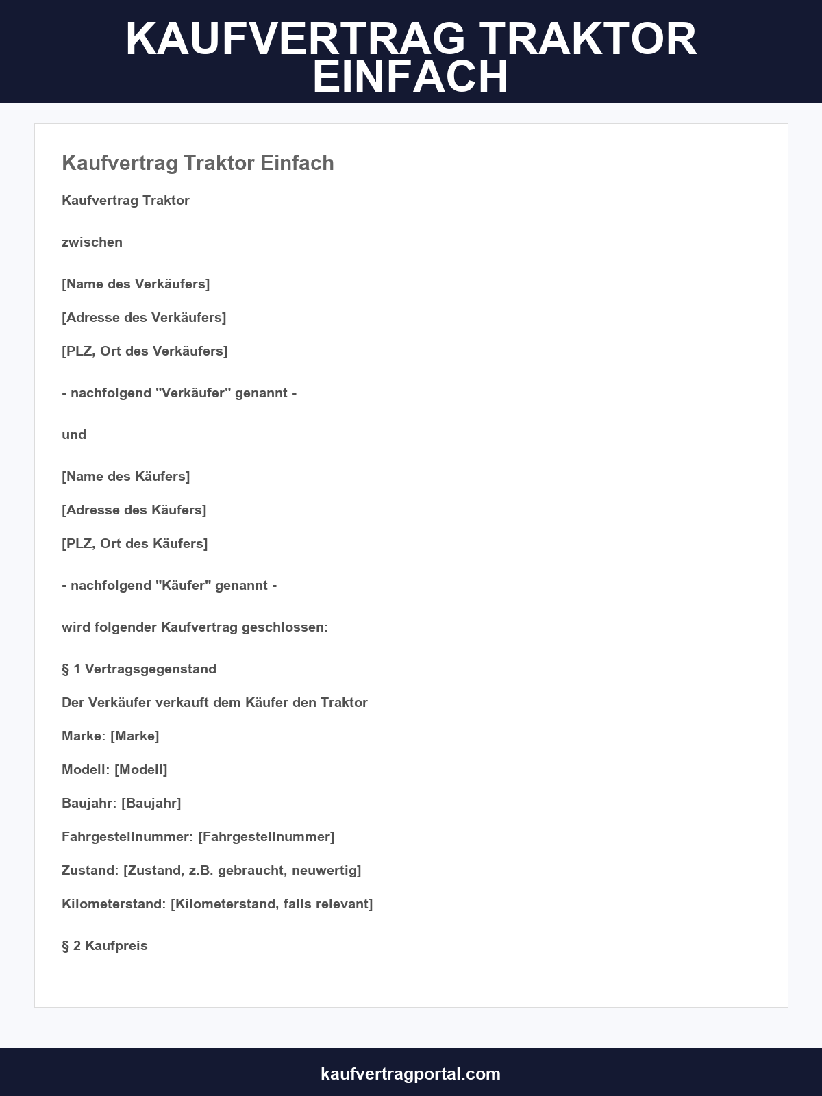 Kaufvertrag Traktor Einfach