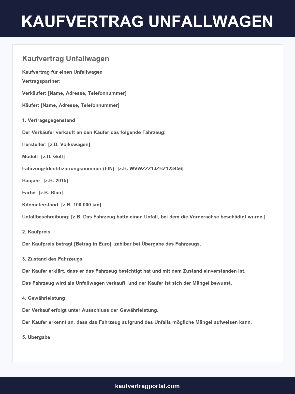 Kaufvertrag Unfallwagen