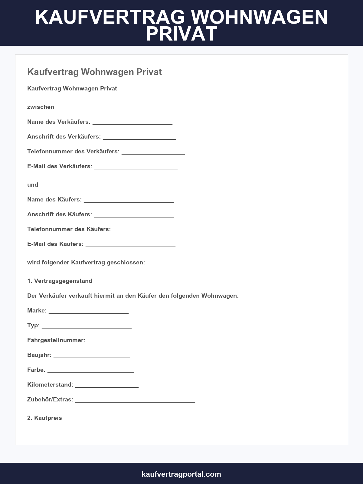 Kaufvertrag Wohnwagen Privat
