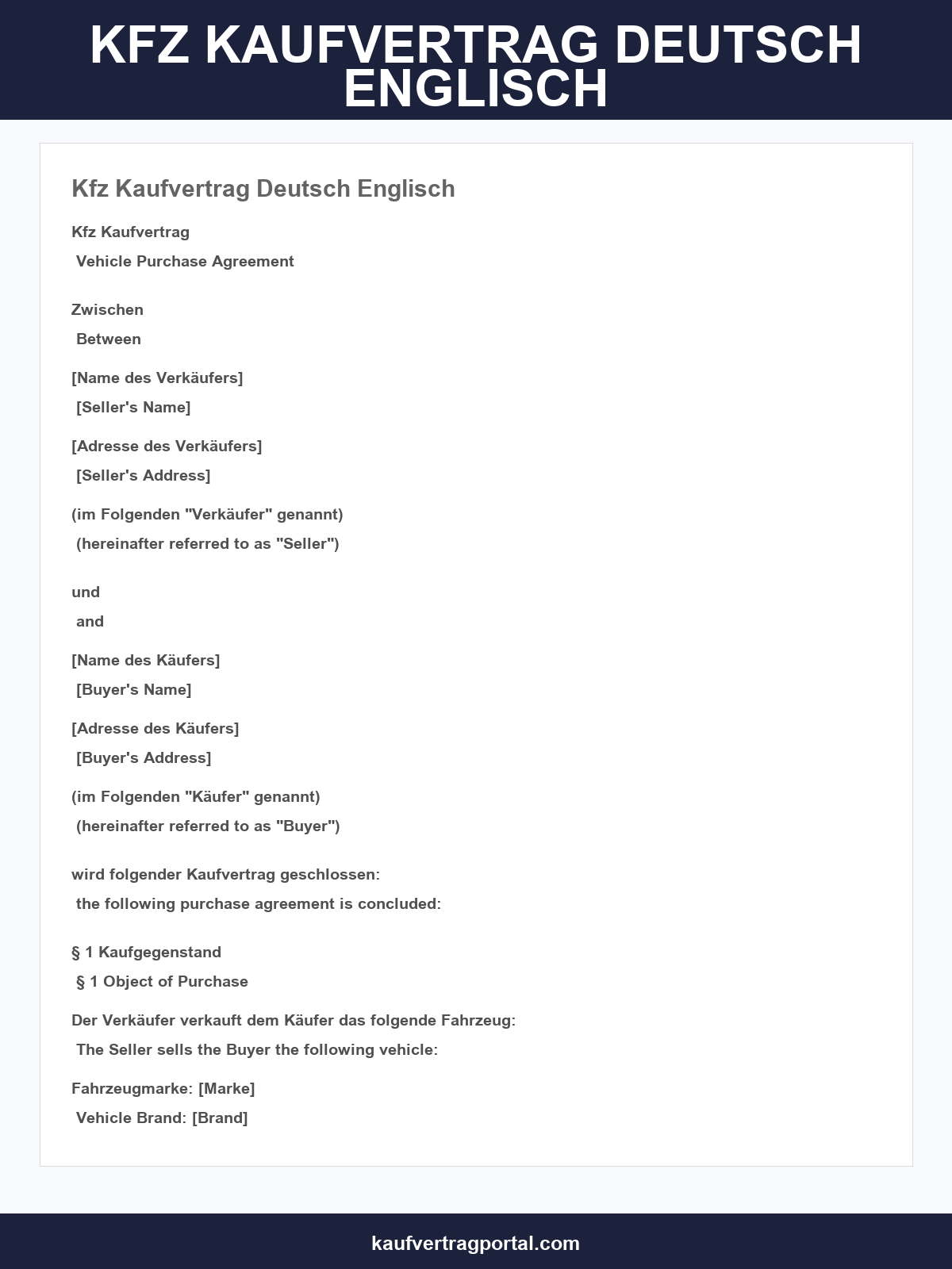 Kfz-Kaufvertrag Deutsch Englisch