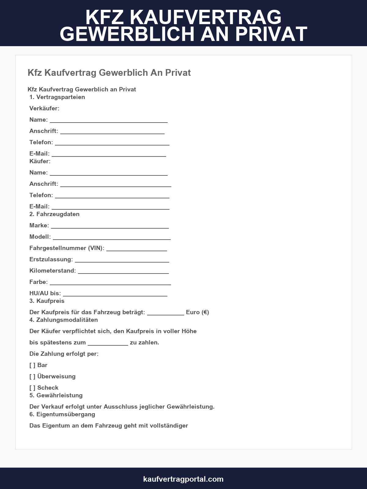 Kfz Kaufvertrag Gewerblich An Privat