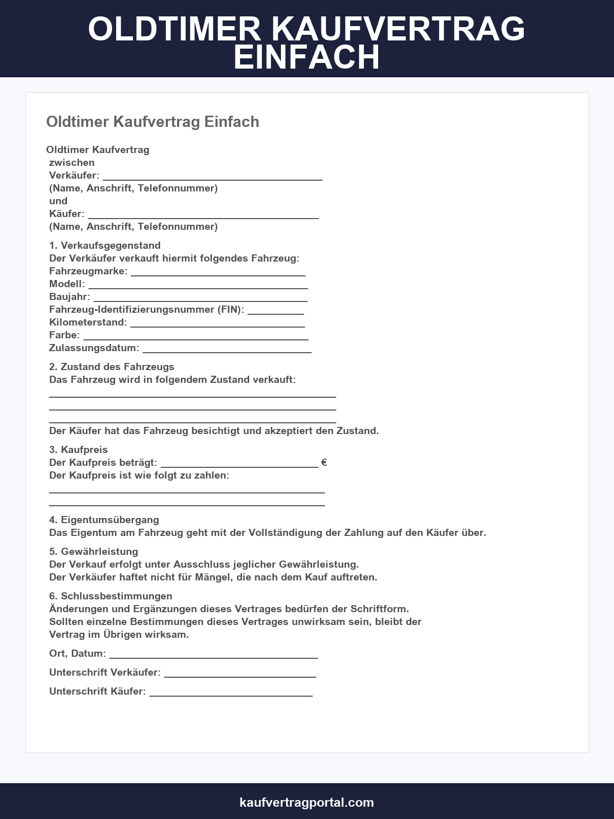 Oldtimer Kaufvertrag Einfach