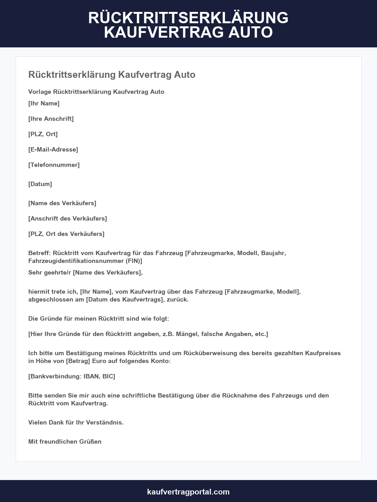 Rücktrittserklärung Kaufvertrag Auto Muster