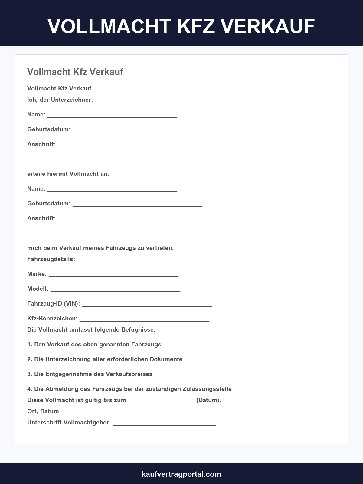 Vollmacht Kfz Verkauf